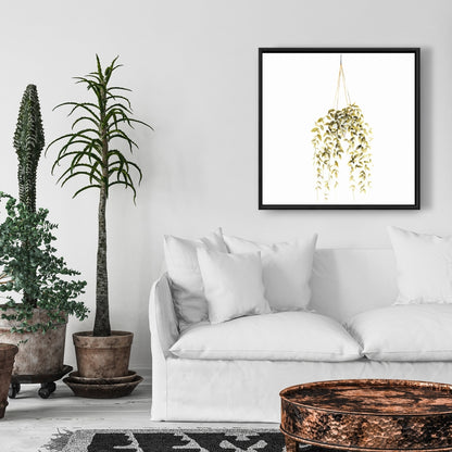 Toile à suspendre avec plante - Décoration murale minimaliste pour chambre verte