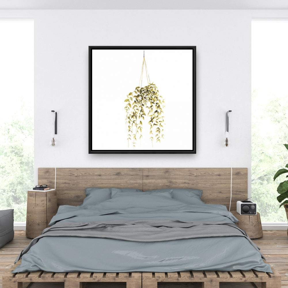 Toile à suspendre avec plante - Décoration murale minimaliste pour chambre verte