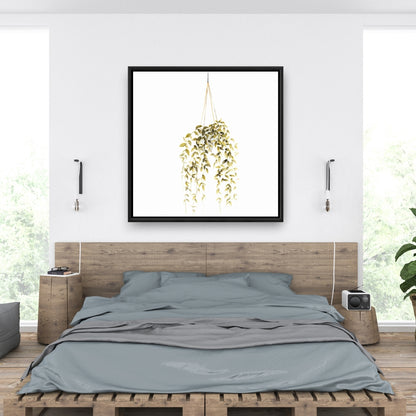 Toile à suspendre avec plante - Décoration murale minimaliste pour chambre verte