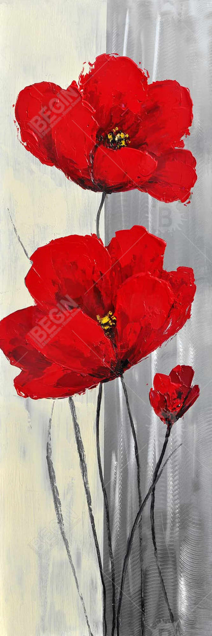 Red Flowers Canvas | Gray Background | Modern Bedroom Decor