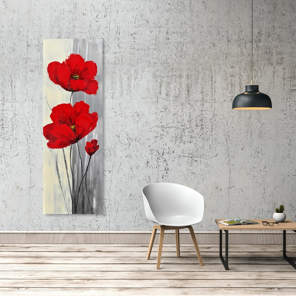 Red Flowers Canvas | Gray Background | Modern Bedroom Decor