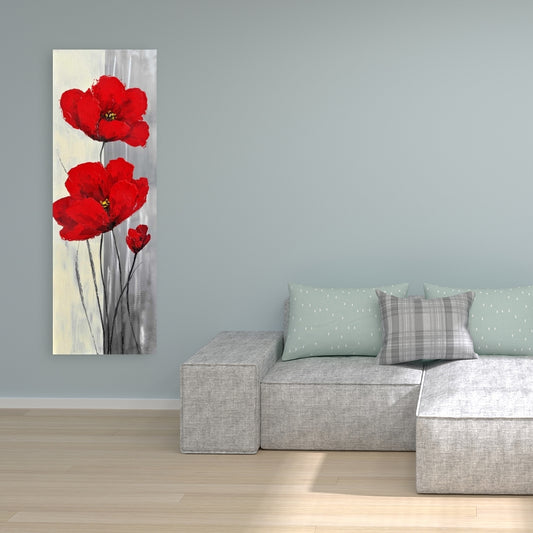 Red Flowers Canvas | Gray Background | Modern Bedroom Decor