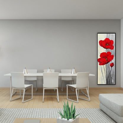 Red Flowers on Gray Canvas | Floral & Botanical Home Decor