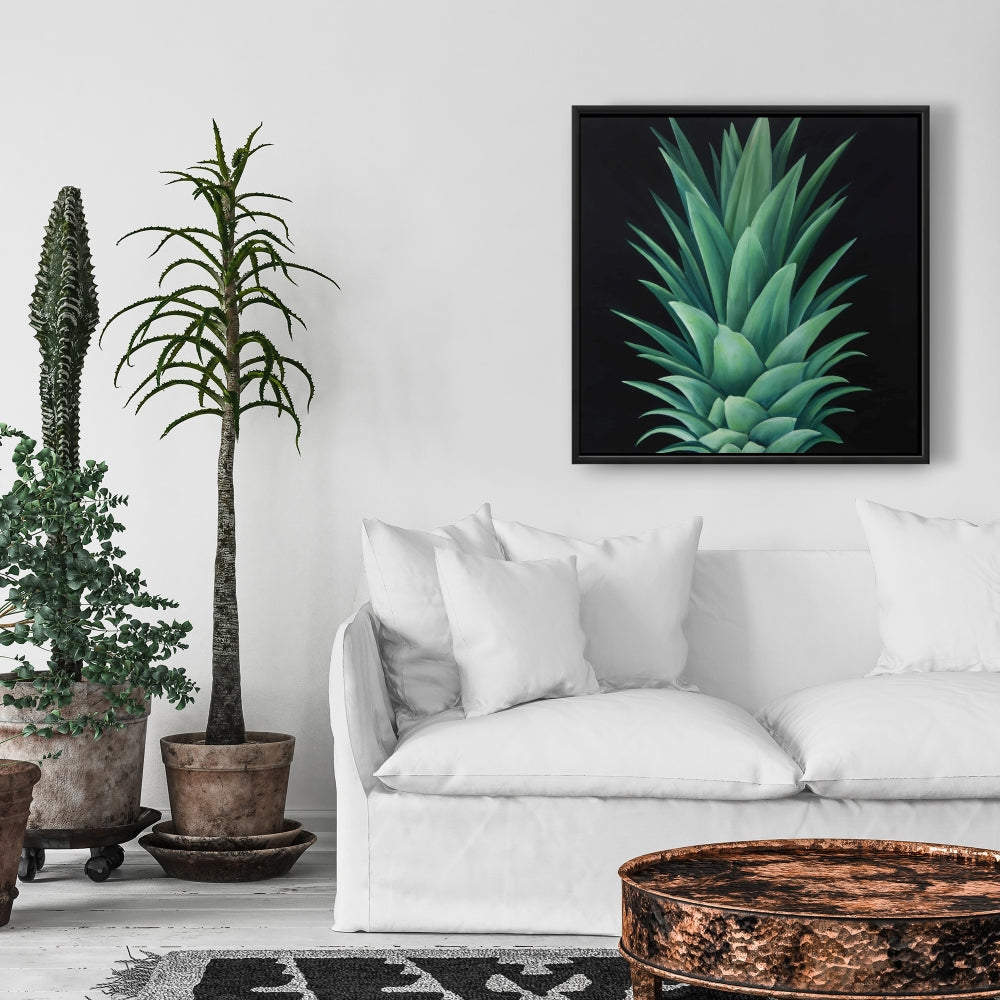 Botanical Black Floral Canvas - Pineapple Leaves Home Decor