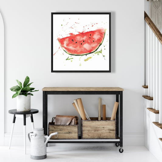 Watermelon Slice Framed Canvas - Red Food Art Home Decor