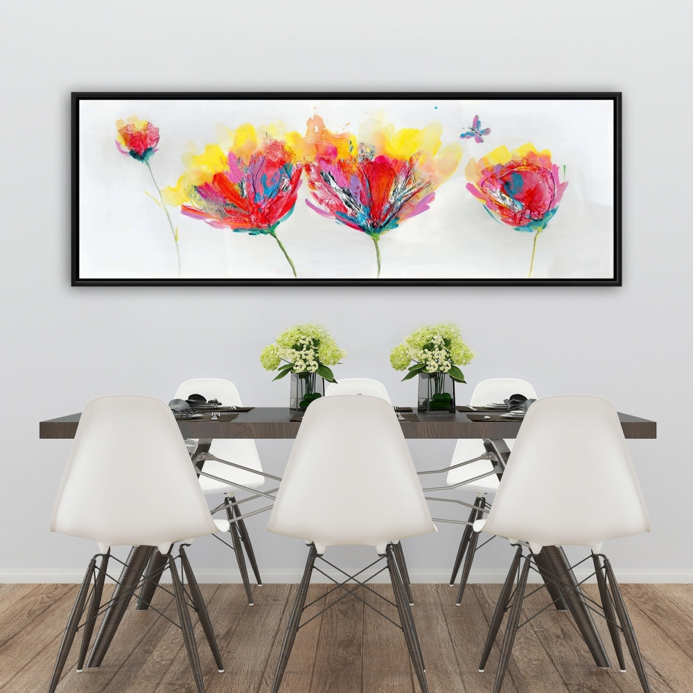 Botanical Blue Framed Canvas - Colorful Flowers & Butterfly Decor