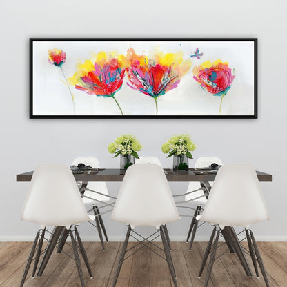 Botanical Blue Framed Canvas - Colorful Flowers & Butterfly Decor