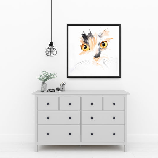 Watercolor Cat Face Closeup Framed Canvas - Gray Home Decor