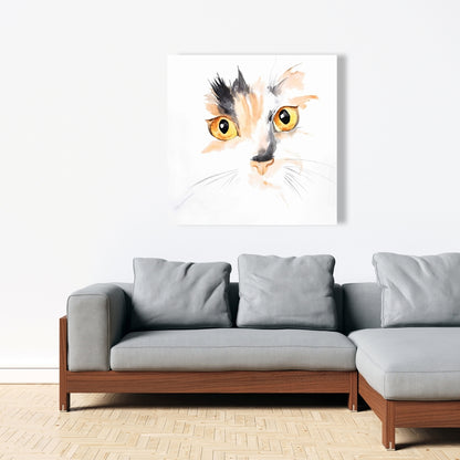 Watercolor Cat Face Closeup Canvas - Gray Pet Home Decor