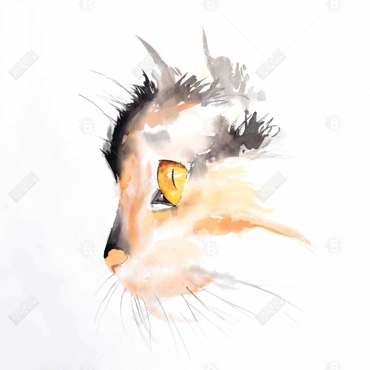 Watercolor Cat Face Profile Canvas - Scandinavian Decor