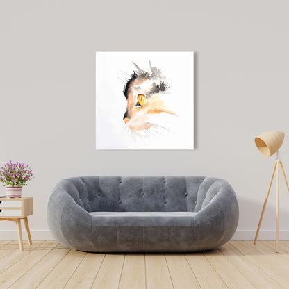 Gray Bedroom Canvas - Watercolor Cat Face Profile Home Decor