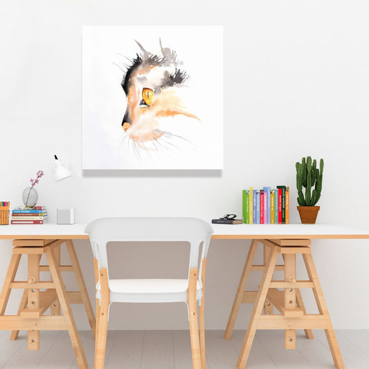 Gray Bedroom Canvas - Watercolor Cat Face Profile Home Decor