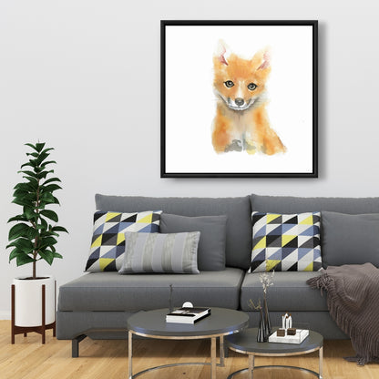 Watercolor Baby Fox Canvas - Brown Wildlife Art Home Decor
