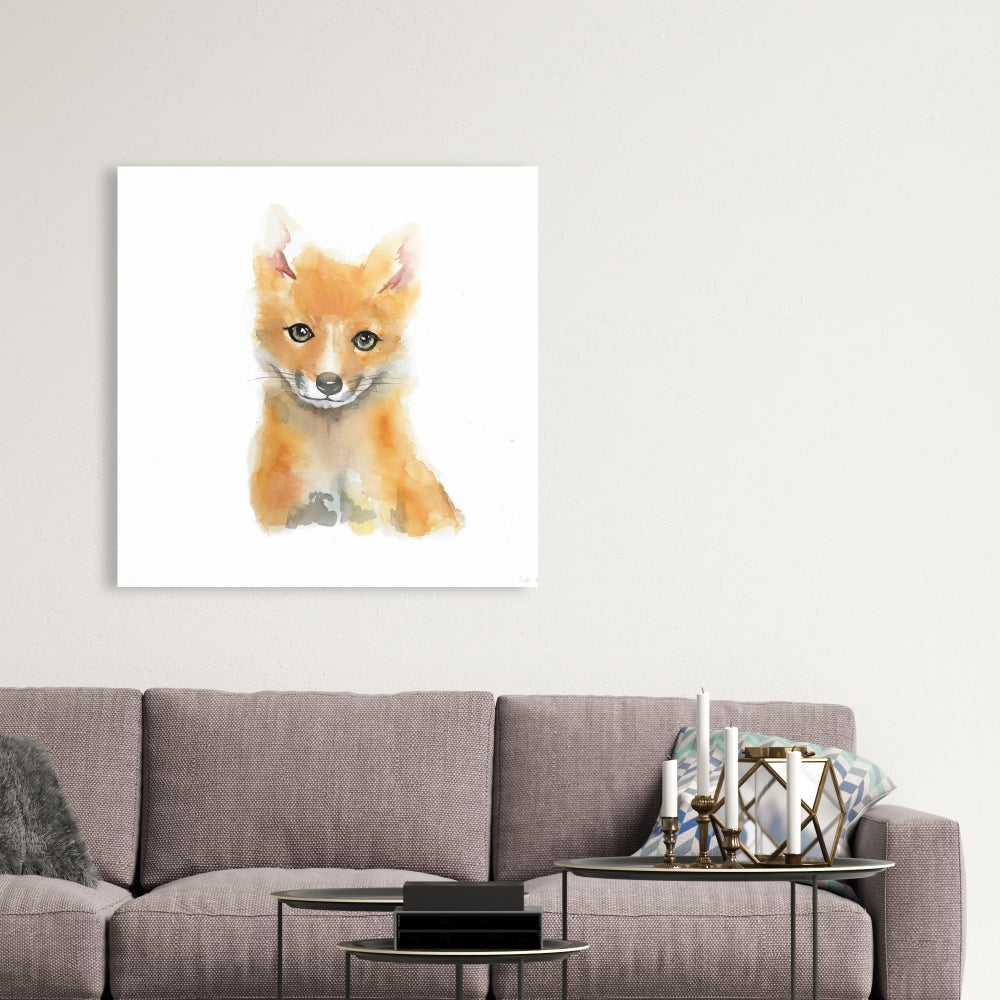 Watercolor Baby Fox Canvas - Rustic Wildlife Home Decor