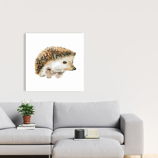 Watercolor Hedgehog Canvas | Scandinavian Brown Animal Decor