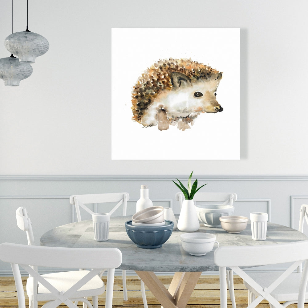 Watercolor Hedgehog Canvas | Scandinavian Brown Animal Decor