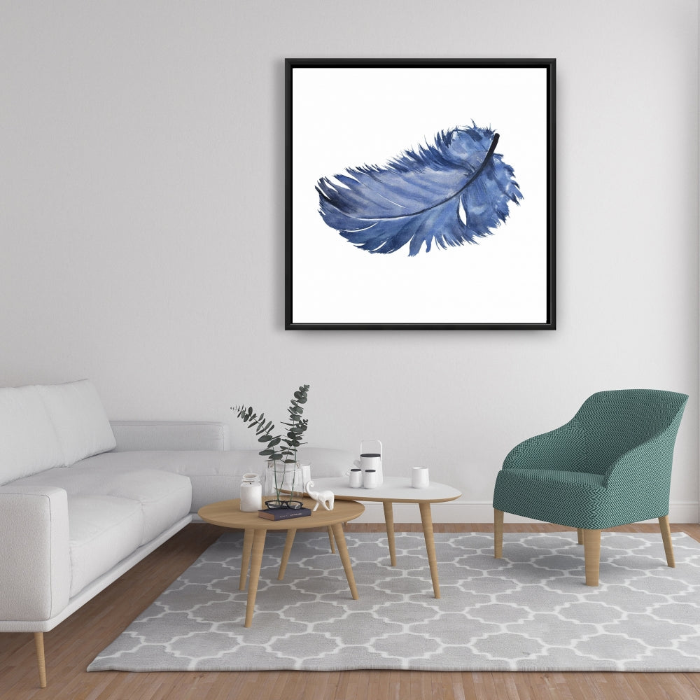 Bohemian Animals Bedroom | Watercolor Blue Feather Canvas Decor