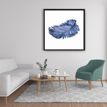 Bohemian Animals Bedroom | Watercolor Blue Feather Canvas Decor