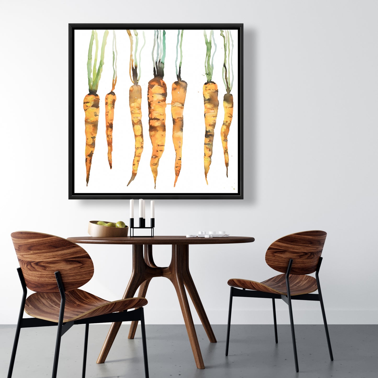 Art de cuisine moderne | Toile encadrée « Carottes fraîches botaniques »