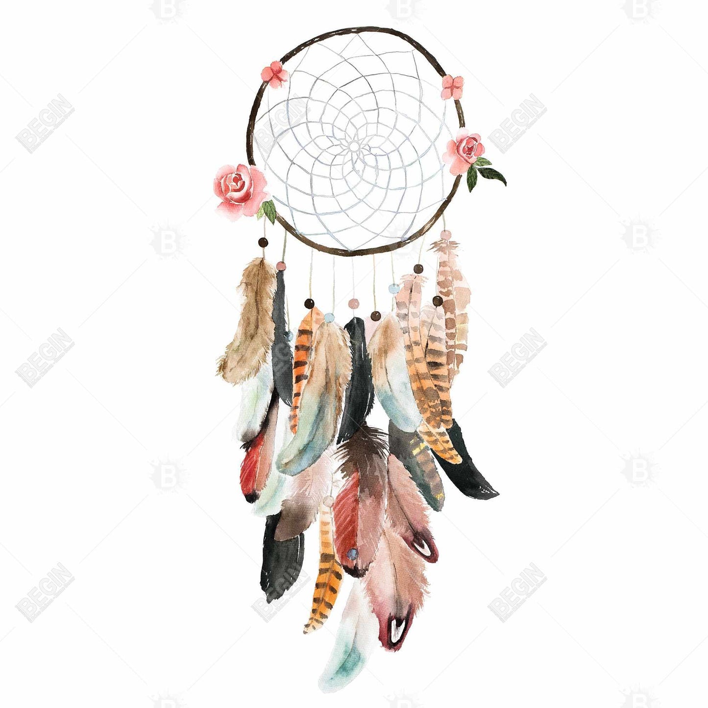 Woman's Dream Catcher Canvas - Brown Flowers Bedroom Decor