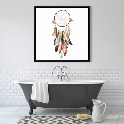 Woman's Dream Catcher Canvas - Brown Flowers Bedroom Decor