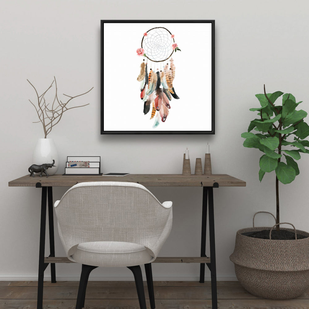 Woman's Dream Catcher Canvas - Brown Flowers Bedroom Decor