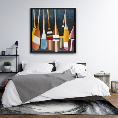 Toile de salle de bain bleu côtier à pagaies colorées - Décoration d'intérieur