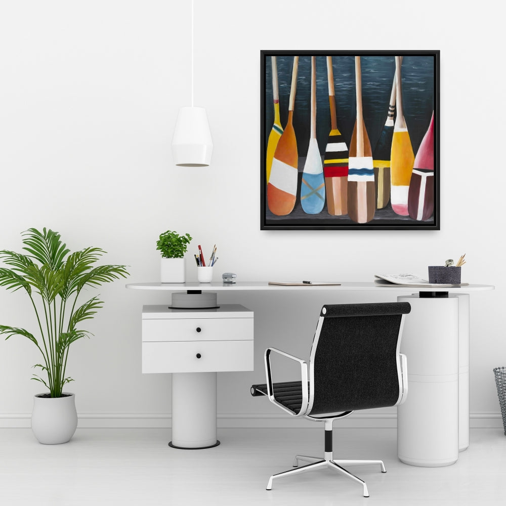 Toile de salle de bain bleu côtier à pagaies colorées - Décoration d'intérieur