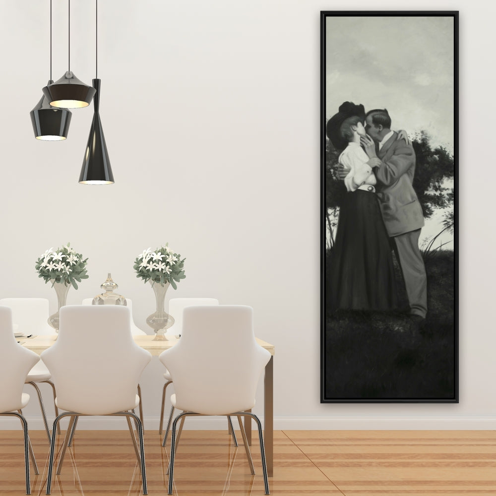 Toile vintage « Couple s'embrassant » | Décoration de chambre à coucher avec arbres beiges