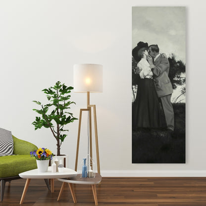 Beige Bedroom Figurative Canvas - Vintage Couple Kissing Decor