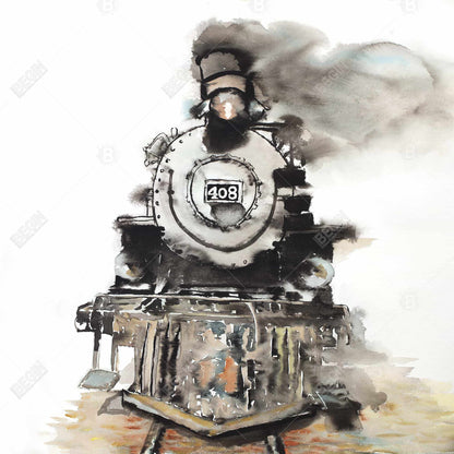 Toile Train vintage | Décoration murale encadrée style sépia industriel