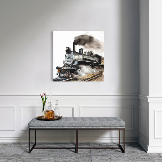 Toile vintage Train à vapeur | Décoration de salon industriel