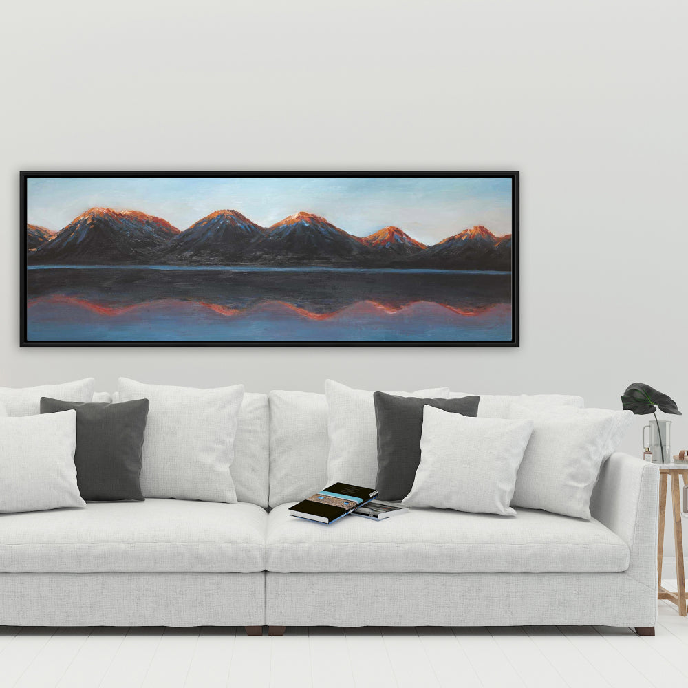 Mountains and Calm Lake Framed Canvas | Bedroom Decor Art