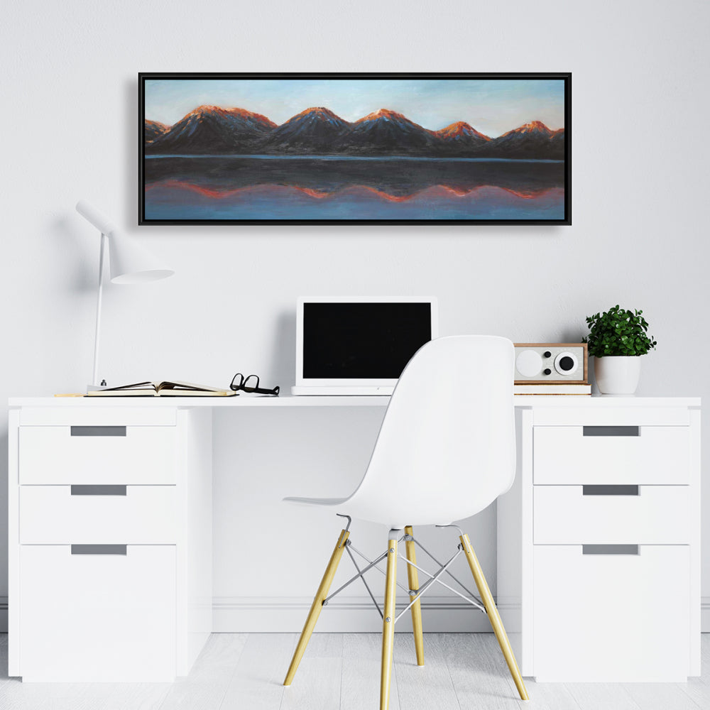 Mountains and Calm Lake Framed Canvas | Bedroom Decor Art