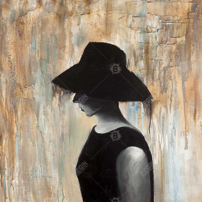 Audrey Hepburn Big Hat Canvas - Brown Bedroom Home Decor
