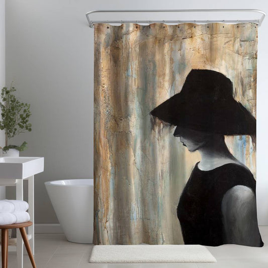 Audrey Hepburn Big Hat Shower Curtain - Brown Bedroom Decor