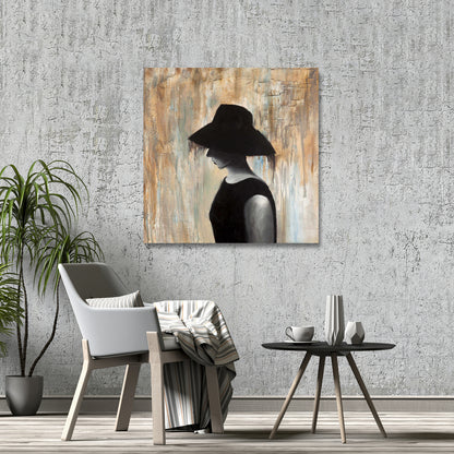 Audrey Hepburn Big Hat Canvas - Brown Bedroom Home Decor