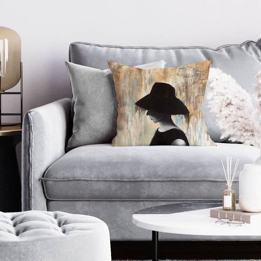 Audrey Hepburn Big Hat Pillow - Brown Contemporary Home Decor