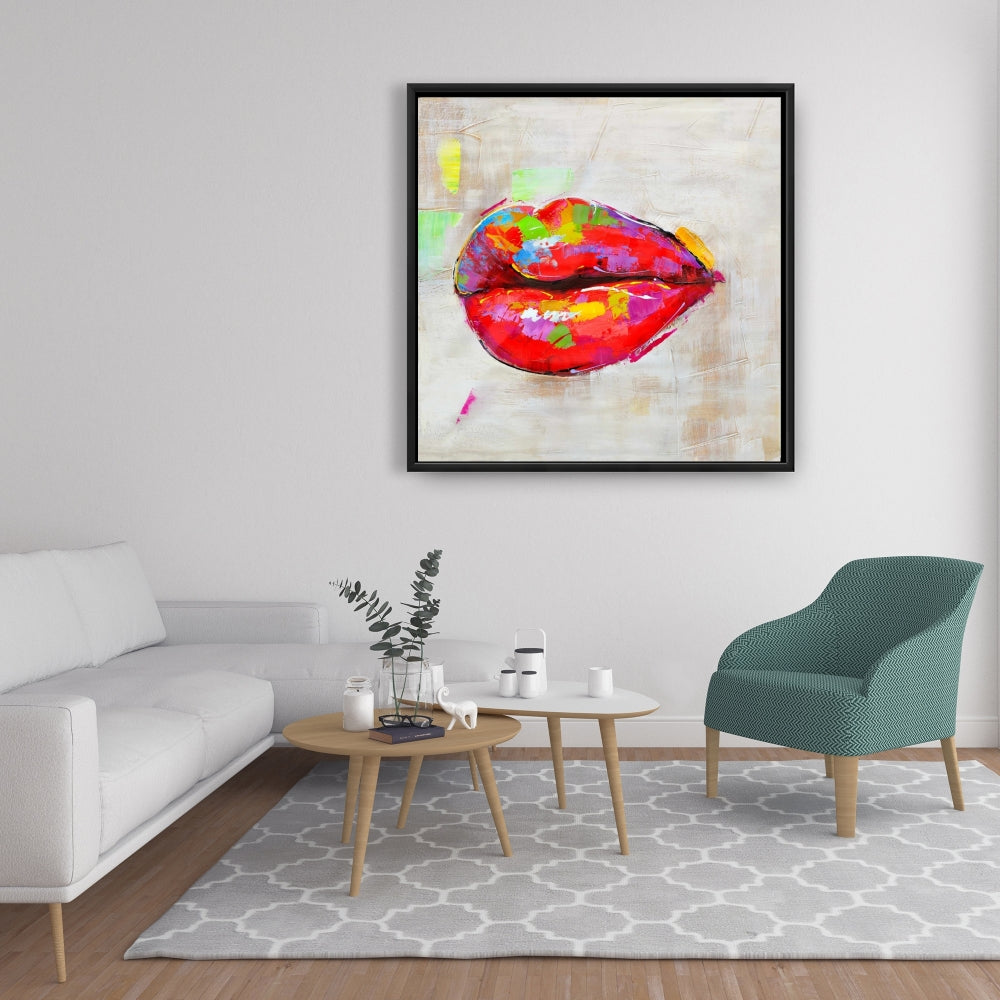 Décoration figurative encadrée avec des lèvres colorées pour chambre à coucher