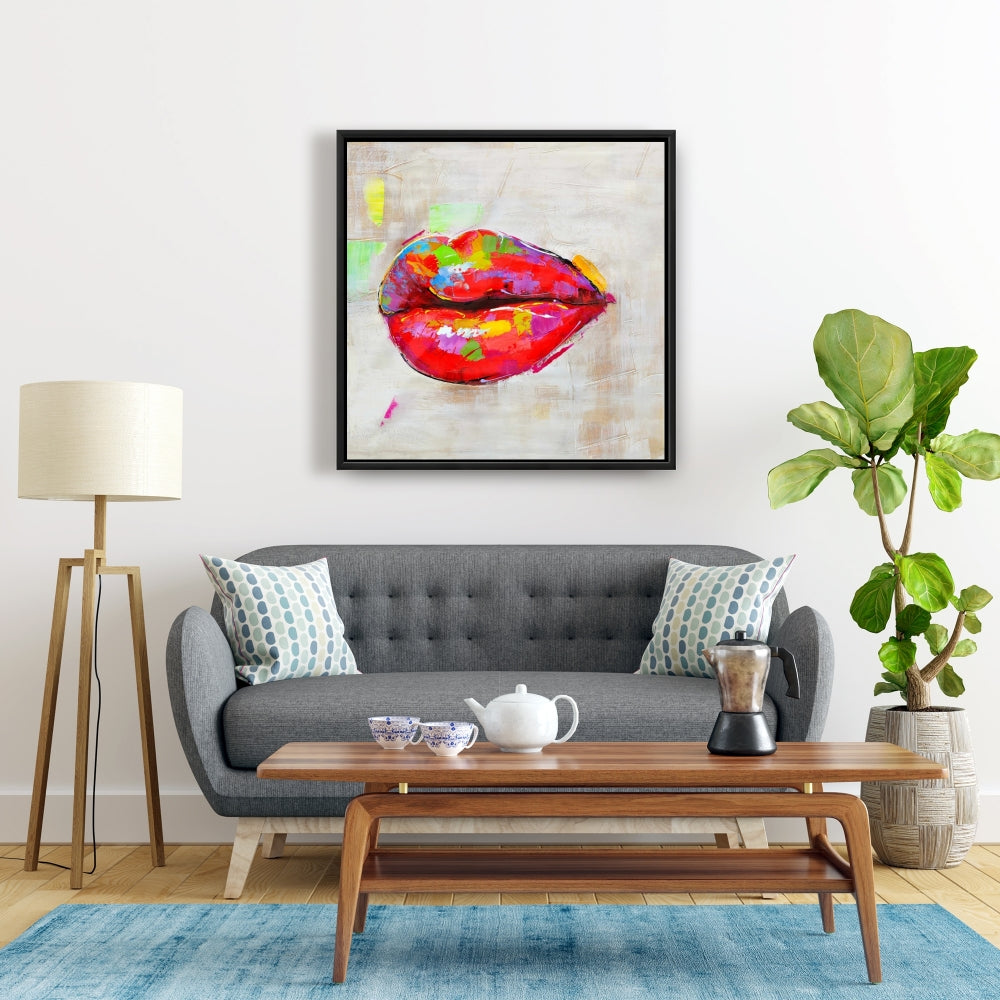 Décoration figurative encadrée avec des lèvres colorées pour chambre à coucher