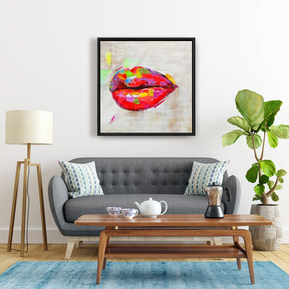 Décoration figurative encadrée avec des lèvres colorées pour chambre à coucher