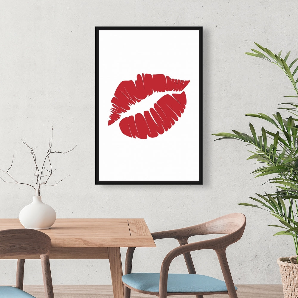 Red Lipstick Mark Canvas | Red Framed Bedroom Wall Art Decor