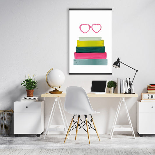 Heart Shape Glasses with Books Magnetic Canvas | Home Decor
