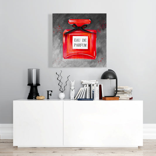 Romantic Gray Fashion Canvas - Perfume Red Bottle Decor