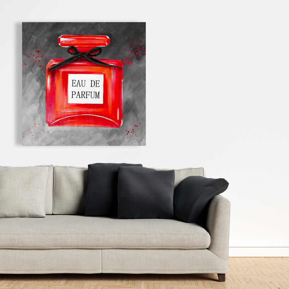 Romantic Gray Fashion Canvas - Perfume Red Bottle Decor