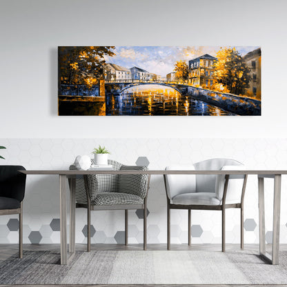 Bridge by a Sunny Day - Contemporary Blue Canvas Home Decor