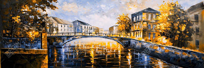 Toile « Pont par une journée ensoleillée » | Décoration d'intérieur avec cadre bleu