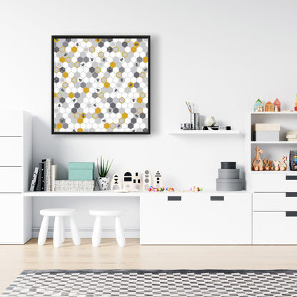 Toile à motif ruche – Décoration d'intérieur encadrée grise avec insectes