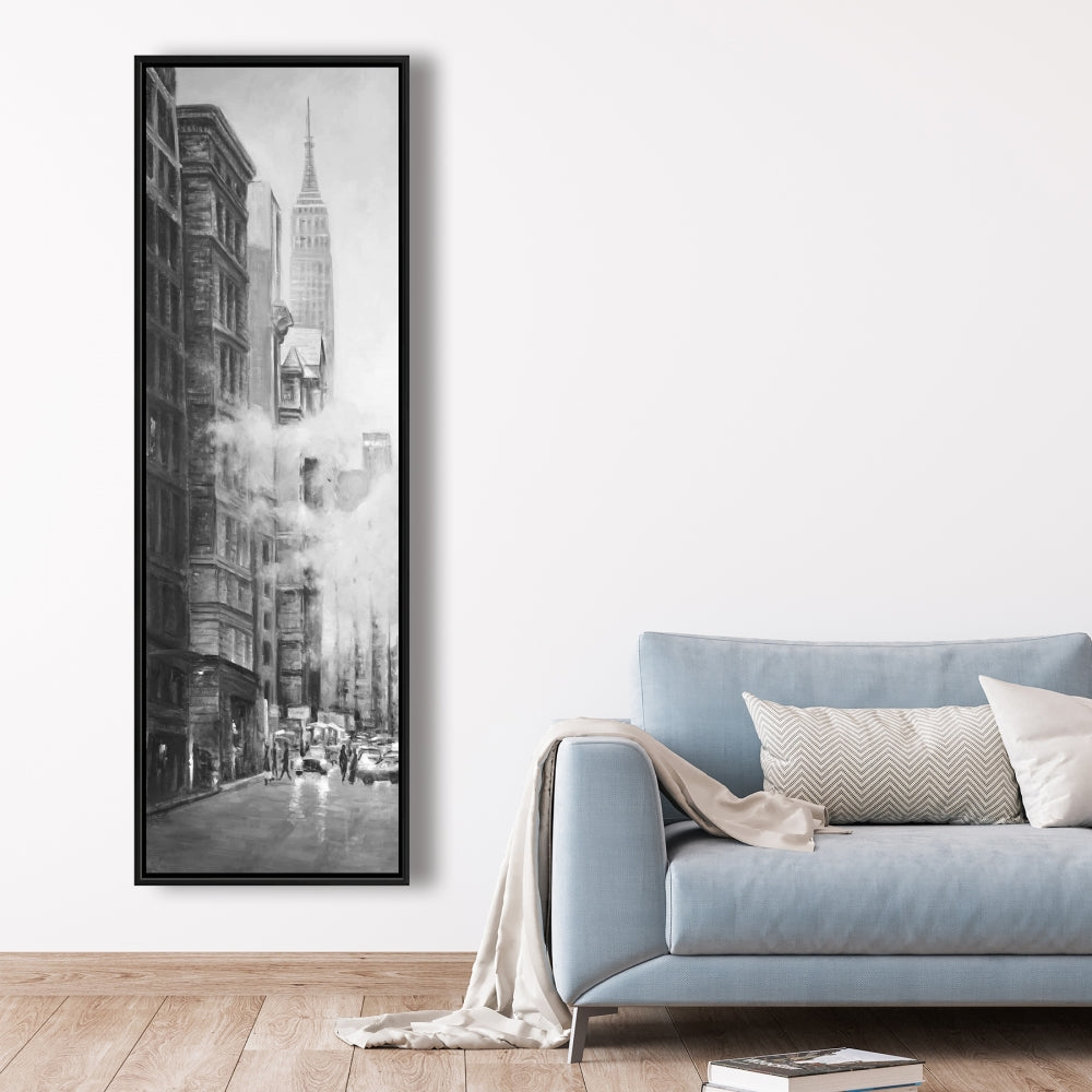 Toile « Matin à New York » - Décoration d'intérieur encadrée blanche