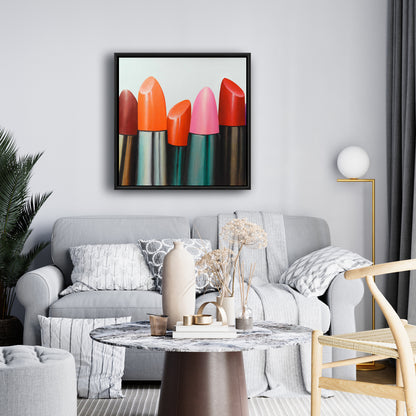 Lipstick Collection Pink Framed Canvas - Contemporary Bedroom Decor
